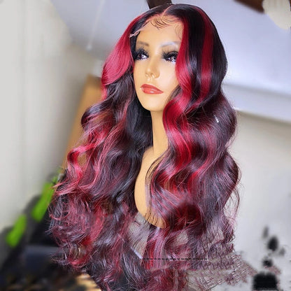99j Burgundy Highlight 13x4 Lace Front Human Red Frontal Wig