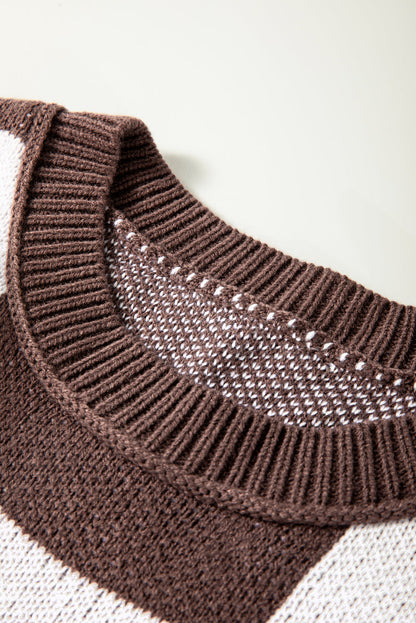 Dark Brown Checkered Bishop Sleeve Sweater